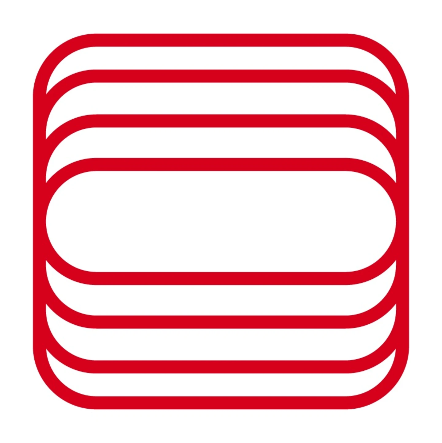 Stylized red line icon showing layered horizontal bands within a rounded square, symbolizing performance and structural strength